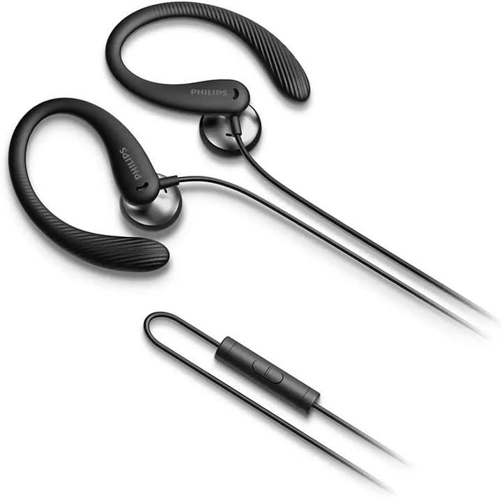 Philips Audio TAA1105BK/00 Sports Headphones with Microphone, In-Ear Headphones (Flexible Ear Hook,