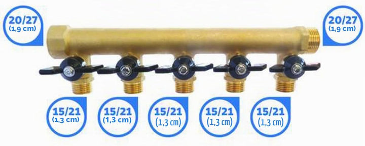SOMATHERM FOR YOU - Messingverteiler mit integriertem Mini-Ventile - 5 Abfahrten Male 15/21-20/27 Fe