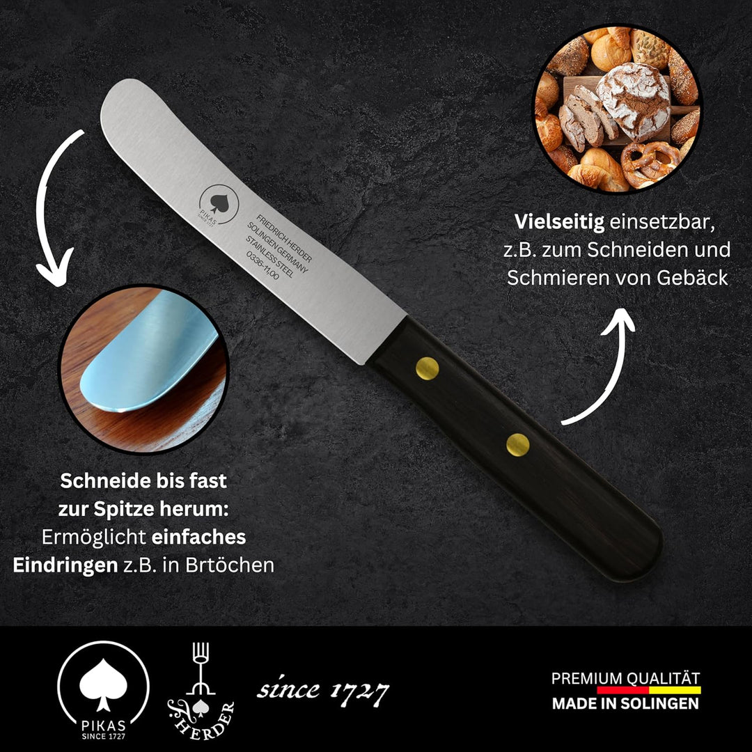 PIKAS - Solingen Messer, Thermonuss Holzgriff, Premium Buckelmesser, Küchenmesser, Frühstücksmesser,