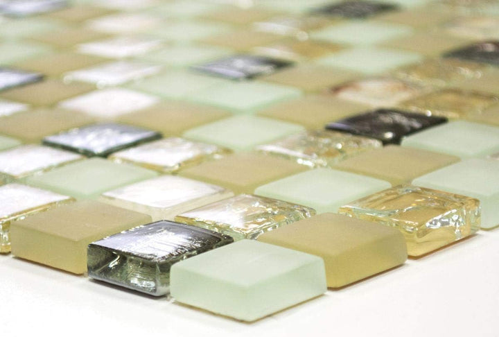 Mosaik Quadrat Crystal Muschel beige Glasmosaik Transluzent Transparent 3D, Mosaikstein Format: 23x2