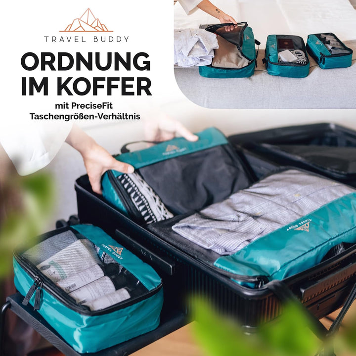 TRAVEL BUDDY® Koffer Organizer Set - 100% Recycling Material - Ultra leicht & waschbar - 6 Packtasch