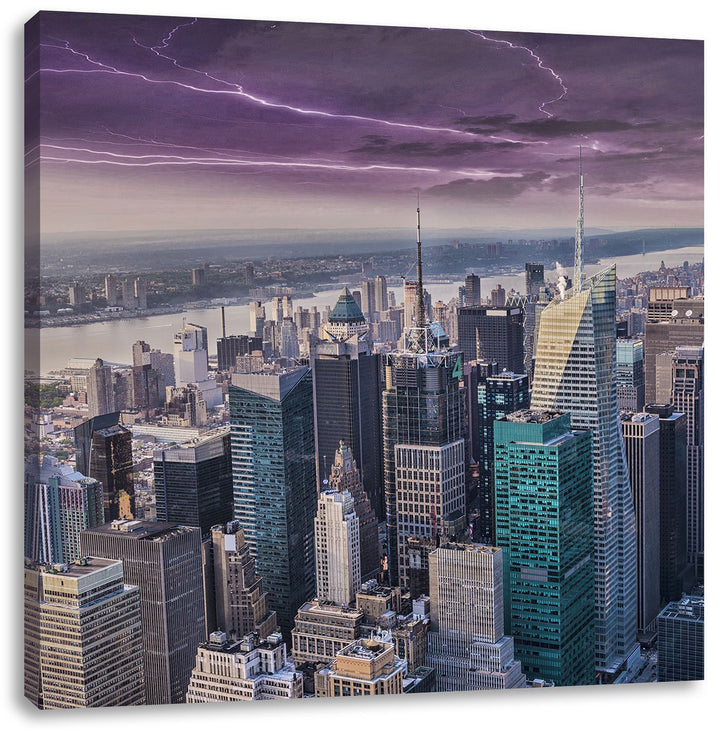 Skyline New York, Format: 70x70 auf Leinwand, XXL riesige Bilder fertig gerahmt mit Keilrahmen, Kuns