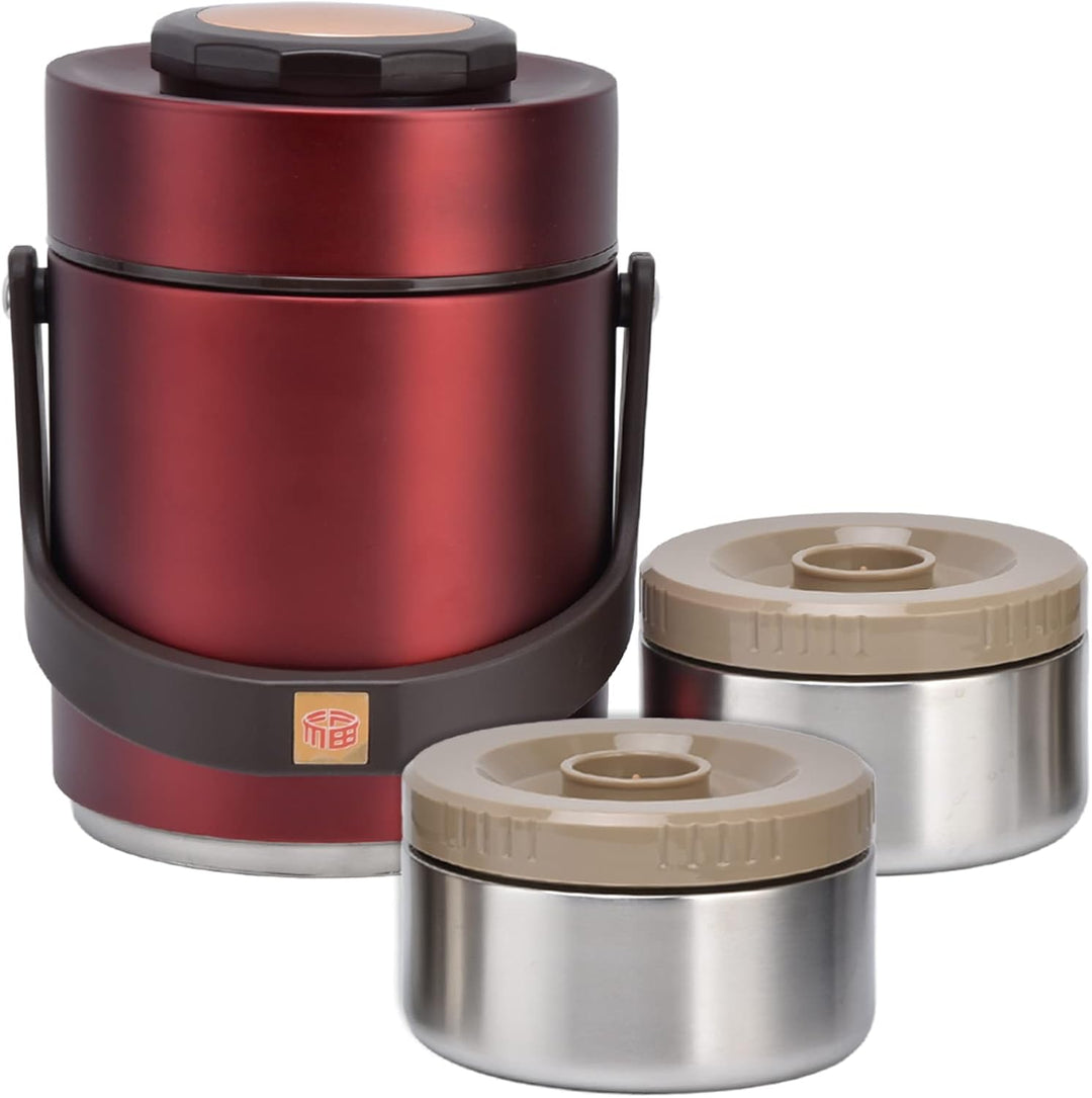 Jenngaoo Vakuum Lunchbox 1500ml 2-stöckig, Edelstahl Isolierbehälter Rot, Rot