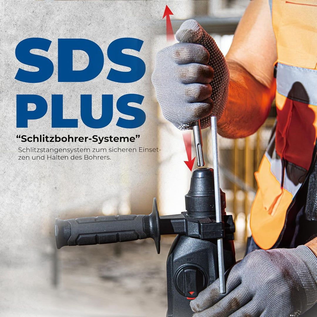 DongCheng Bohrhammer 800W, Schlagenergie 2.8 J, Leerlaufdrehzahl 0-1200U/min, mit 4 Drill Bit SDS pl