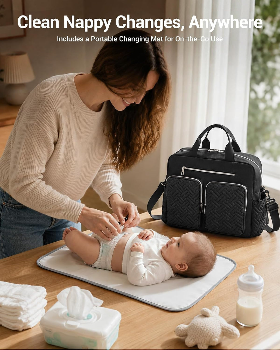 KONO Baby Wickeltasche Windeltasche zum Aufhängen am Kinderwagen, Grosse Reisetasche mit Isolierten