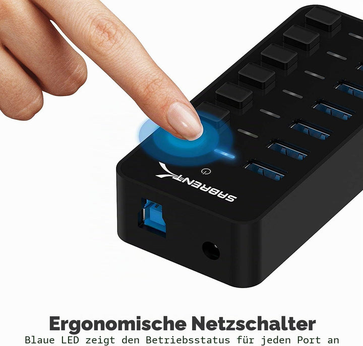 SABRENT USB Hub aktiv 3.2 gen1, mit netzteil 36W 7port, USB Adapter mehrfach Verlängerung, USB Verte