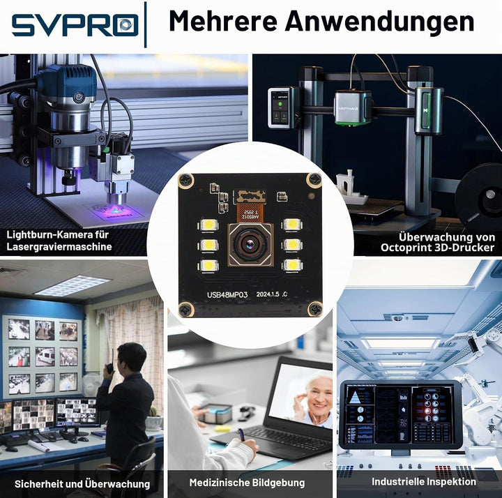 SVPRO 48MP Autofokus USB Kameramodul mit Licht, USB Webcam Board Nachtsichtkamera für Computer, Indu
