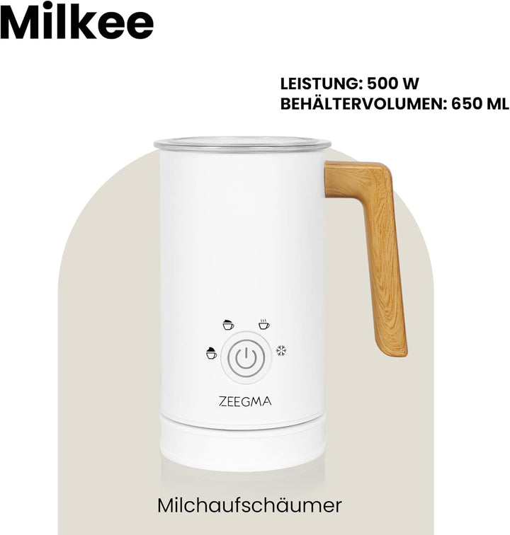 ZEEGMA MILKEE Milchaufschäumer Leistung 500 W Kapazität 650 ml Aufschäumen von warmer und kalter Mil