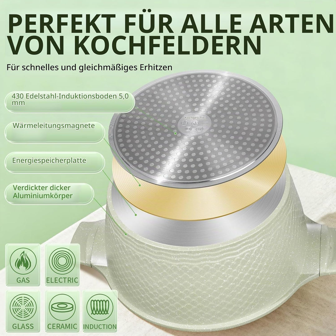 Antihaft Suppentopf 6,6L / 28 cm aus Aluminium mit Deckel &amp; Induktionsboden | Grosser Kochtopf für I