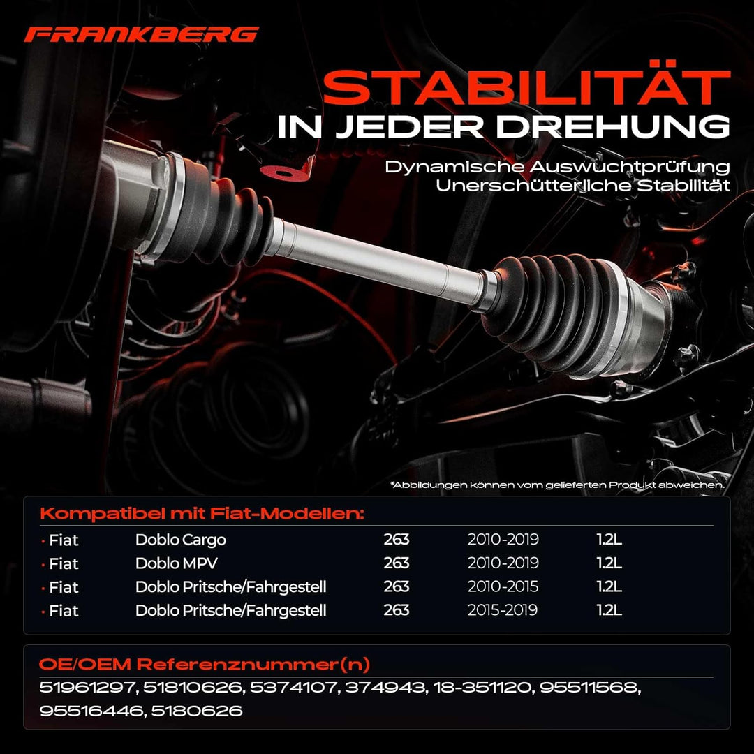 Frankberg Antriebswelle Vorderachse Links Kompatibel mit Doblo 263 1.3 D MultiJet Cargo/Grossraumlim