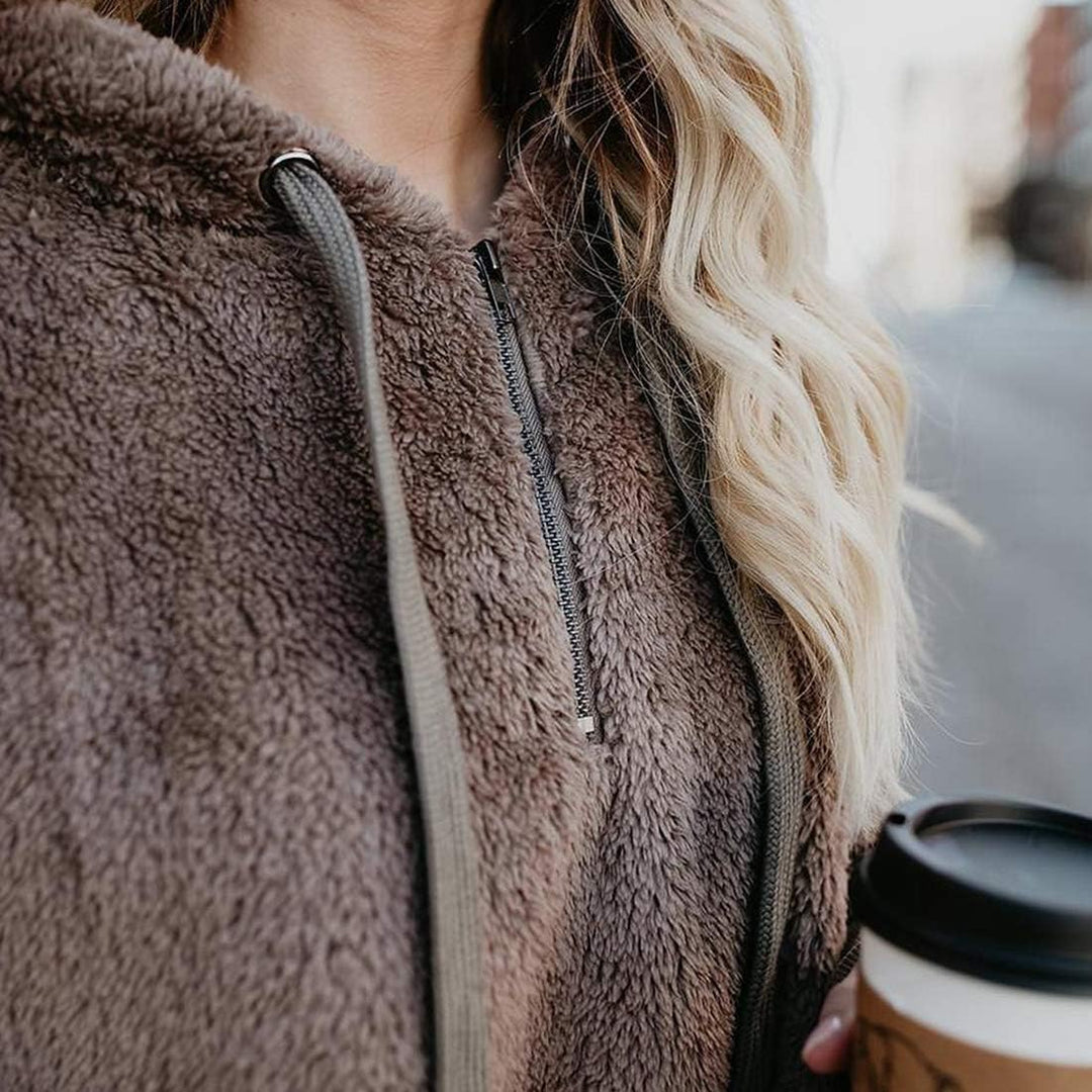 Durio Hoodie Damen Fleece Kapuzenpulli Teddy Fleece Pullover Oversize Sweaterpullover Winter Warm Br