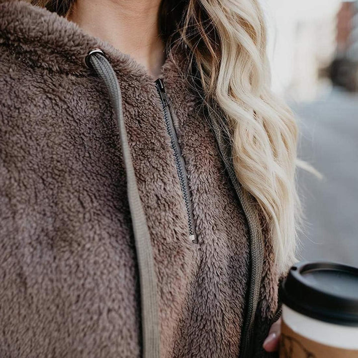 Durio Hoodie Damen Fleece Kapuzenpulli Teddy Fleece Pullover Oversize Sweaterpullover Winter Warm Br