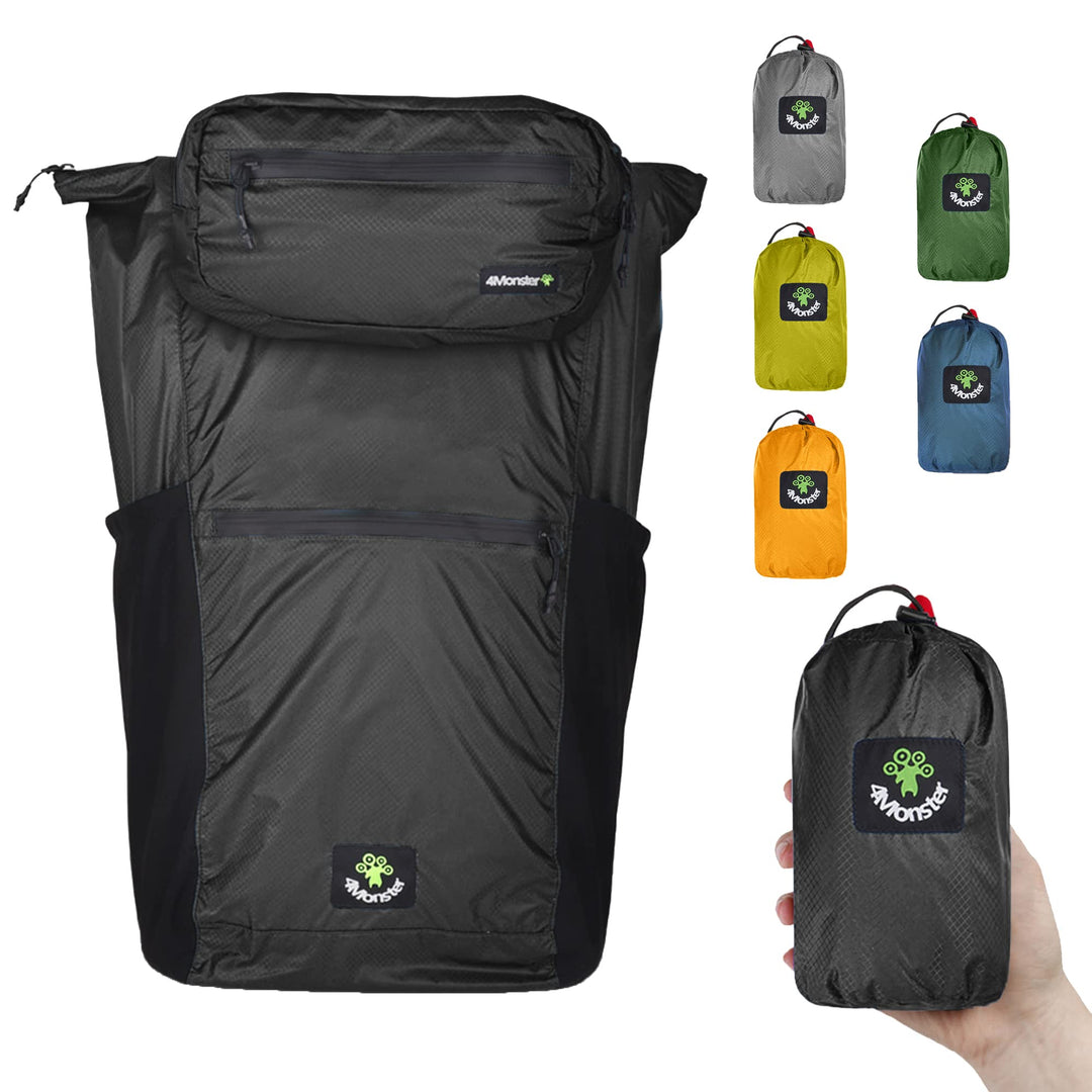 4Monster Faltbarer Rucksack Ultra Leicht, Unisex Tagesrucksack Outdoor, 2in1 Gürteltasche, Wasserdic