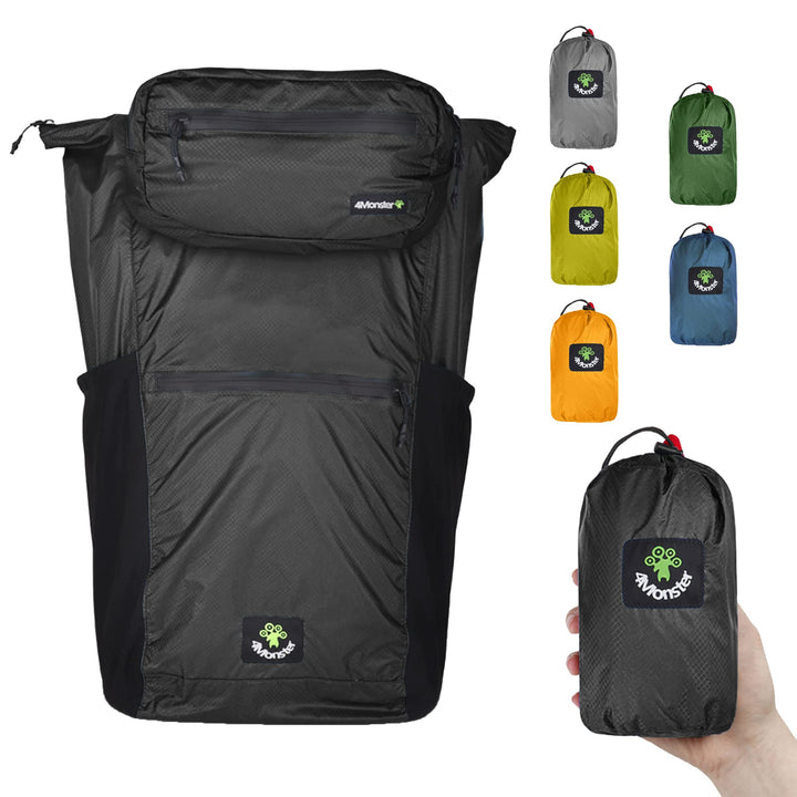 4Monster Faltbarer Rucksack Ultra Leicht, Unisex Tagesrucksack Outdoor, 2in1 Gürteltasche, Wasserdic