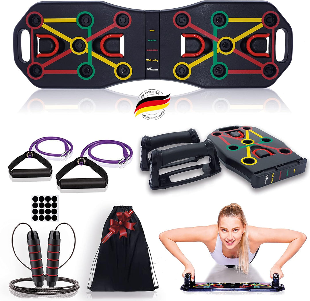 WA Fitness® Push Up Board, Multifunktionale Liegestütze Brett mit Widerstandsband Fitness Geräte und