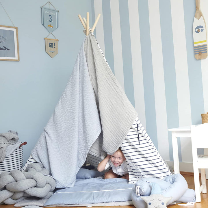 Babydecke Musselin von NORDIC COAST Puckdecke Krabbeldecke Spucktuch (Blau, 80x80cm) 80x80 cm (1er P