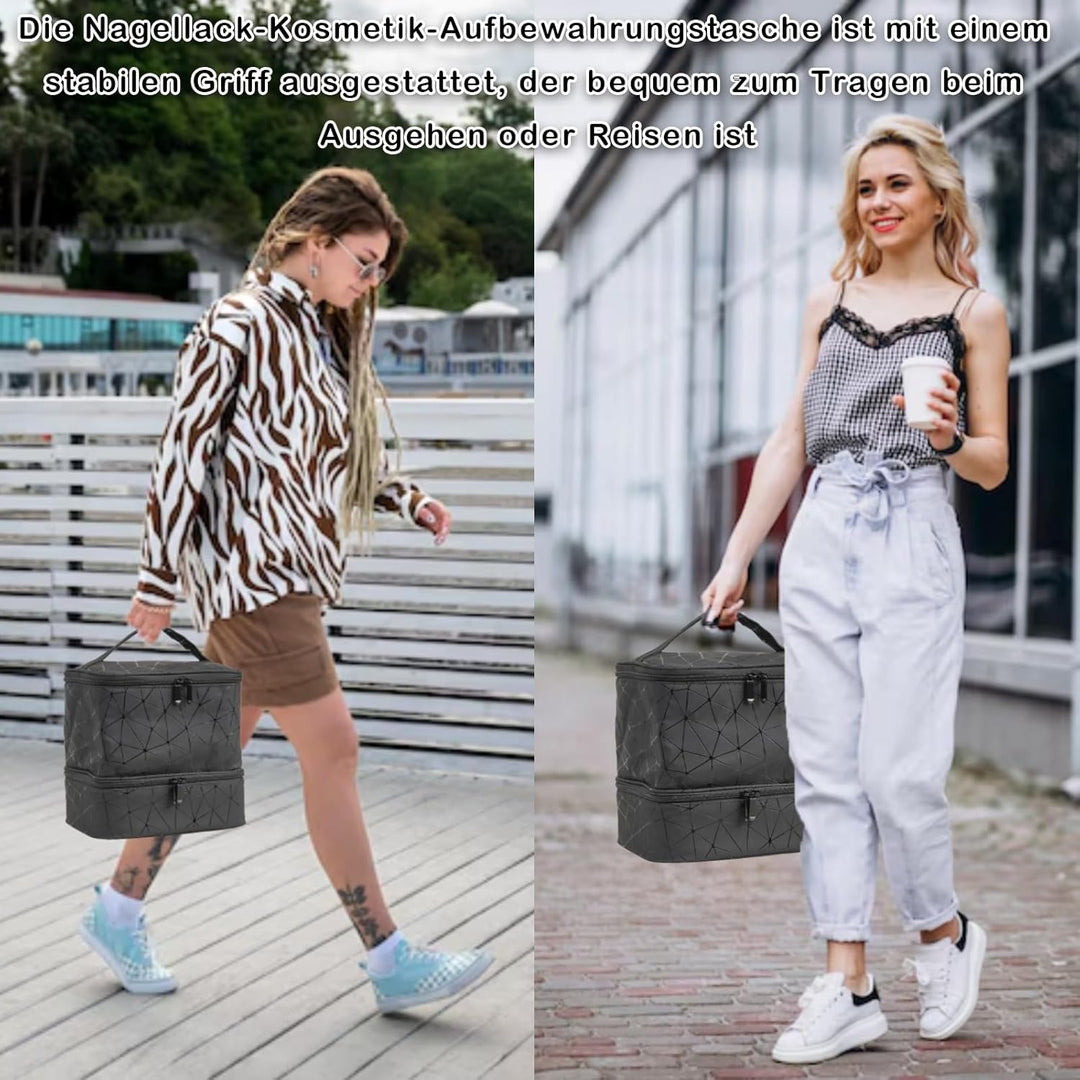 Nagellack Aufbewahrung Organizer Tasche, Nail Polish Organizer mit Fächern, Doppelschicht Nagellack