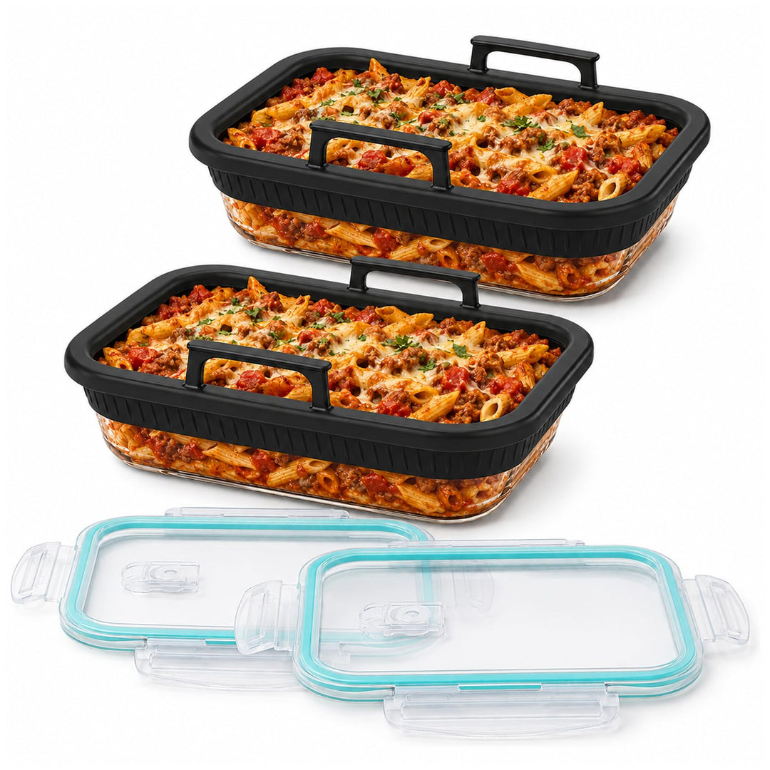ZYNERY Glas-Auflaufform für Heissluftfritteuse mit Silikongriffen, Heissluftfritteusen-Zubehör mit D
