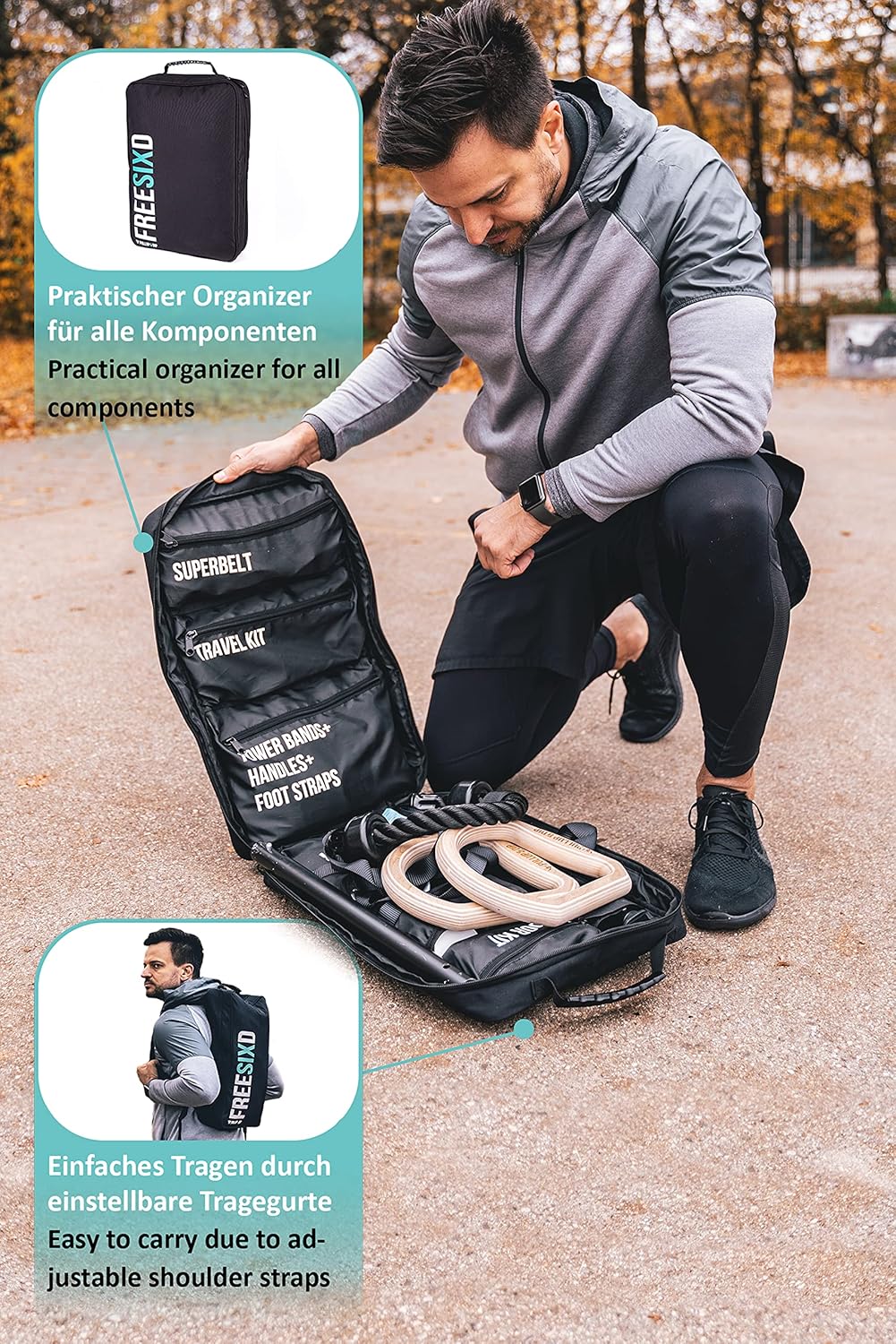 FREESIXD Schlingentrainer und Widerstandstrainer Set, Suspension Trainer für zu Hause und auf Reisen