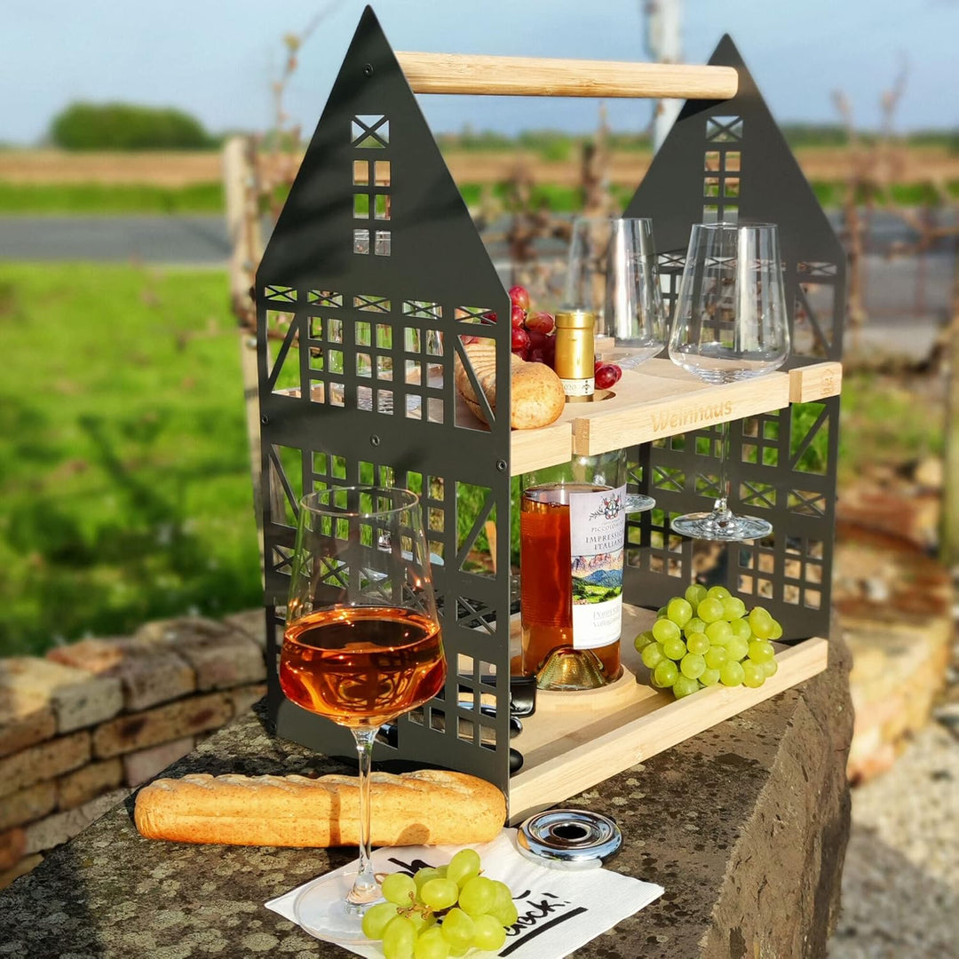 UNUS Home Etagere Weinhaus, 2 Etagen mit Griff, für Weinflasche und Weingläser mit Halterungen, Tabl