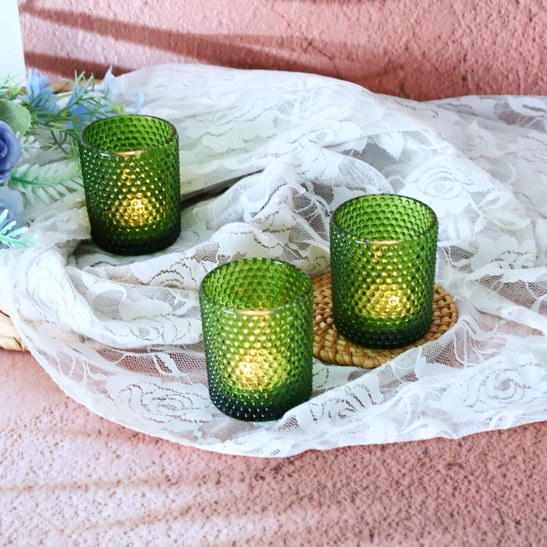 Grüne Teelichtgläser Weihnachten, Bubbles Teelichthalter Glas mit 12 Stück, Grüne Vintage-Teelichter