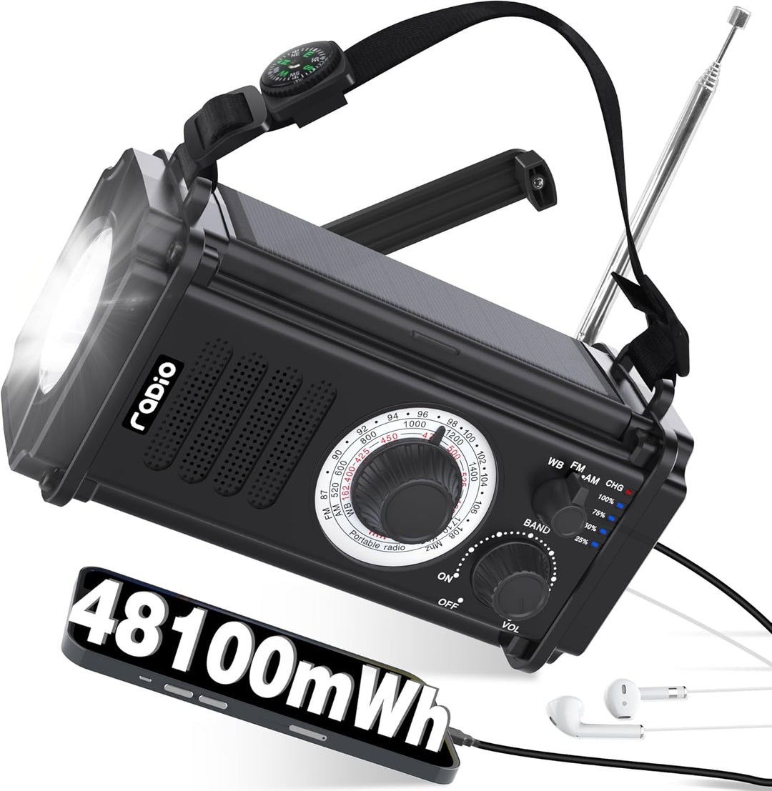13000mAH Kurbelradio | Notradio mit AM FM Radio, Tragbare Baustellenradio, Batteriebetriebenes Radio
