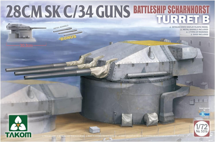 Takom TAK5016 5016 28 cm SK C/34 Scharnhorst Geschützturm 1:72 - Modellbau