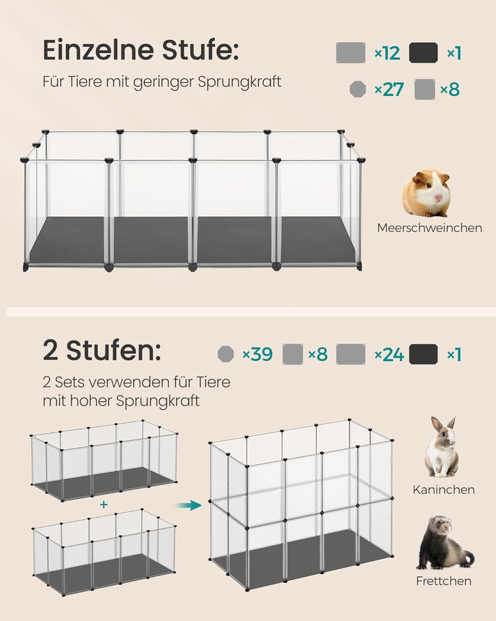 SONGMICS Kleintiergehege mit Bodenplatten, Laufstall mit Abnehmbarer und wasserfester Unterlage, Geh