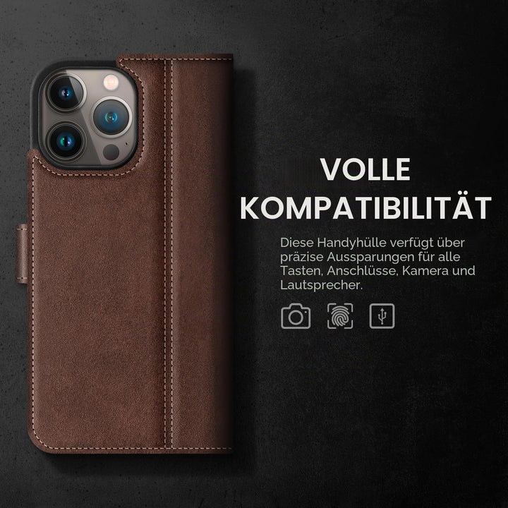 SURAZO Handyhülle für Apple iPhone 15 Pro Max Hülle Leder – Klappbar Echtleder Schutzhülle [ Magnet,