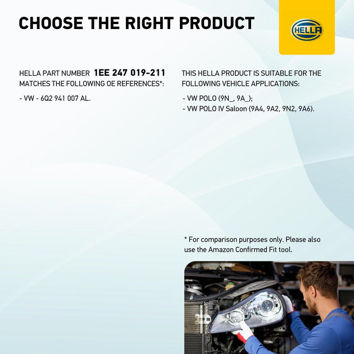 HELLA 1EE 247 019-211 FF/Halogen-Hauptscheinwerfer - links - für u.a. VW Polo (9N_), Links