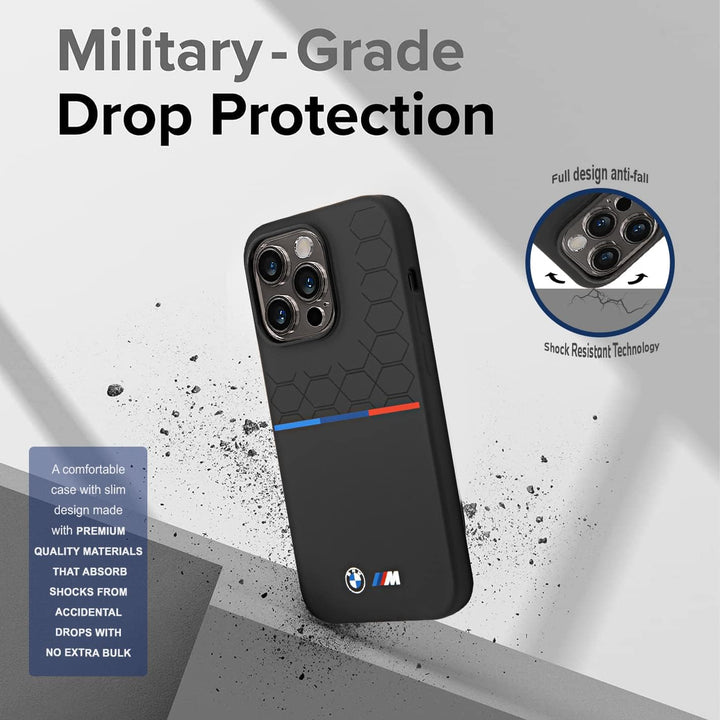 CG MOBILE BMW iPhone 14 Pro Hülle in schwarz mit UV Lack Muster Silikon Glatt &amp; Anti-Kratzer Schutzh
