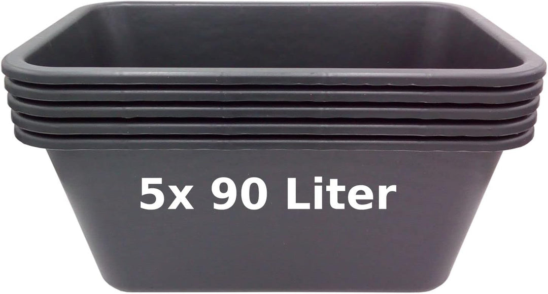 BURI 5 Stück Mörtelwanne 90 Liter Mörtelkasten rechteckig, schwarz - Baueimer Maurerkasten Mörtelküb