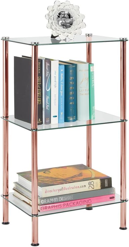mDesign modernes Glasregal mit Metallbeinen – Badorganizer aus Glas mit 3 Ebenen – elegante Glasabla