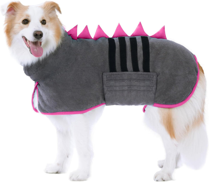 HezzLuv Hundebademantel mit Dinosaurierhorn, Schnelltrocknend Bademantel Hund aus Mikrofaser, Einste