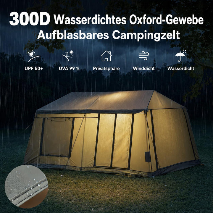 MOPHOTO Aufblasbares Zelt für Camping, wasserdicht, Oxford, inkl. Pumpe-4/6/8/10/12Personen 6-8P(Arm