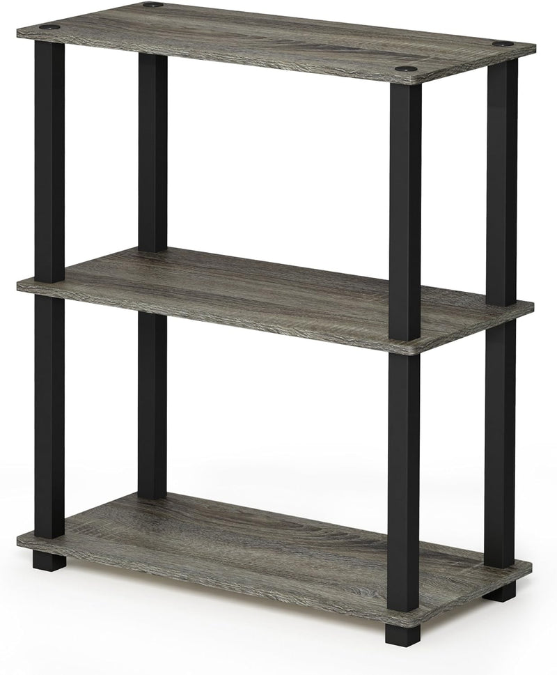 Furinno Compact Regalständer mit 3 Ablageflächen, holz, Französische Eiche Grau/Schwarz, 28.96 x 28.