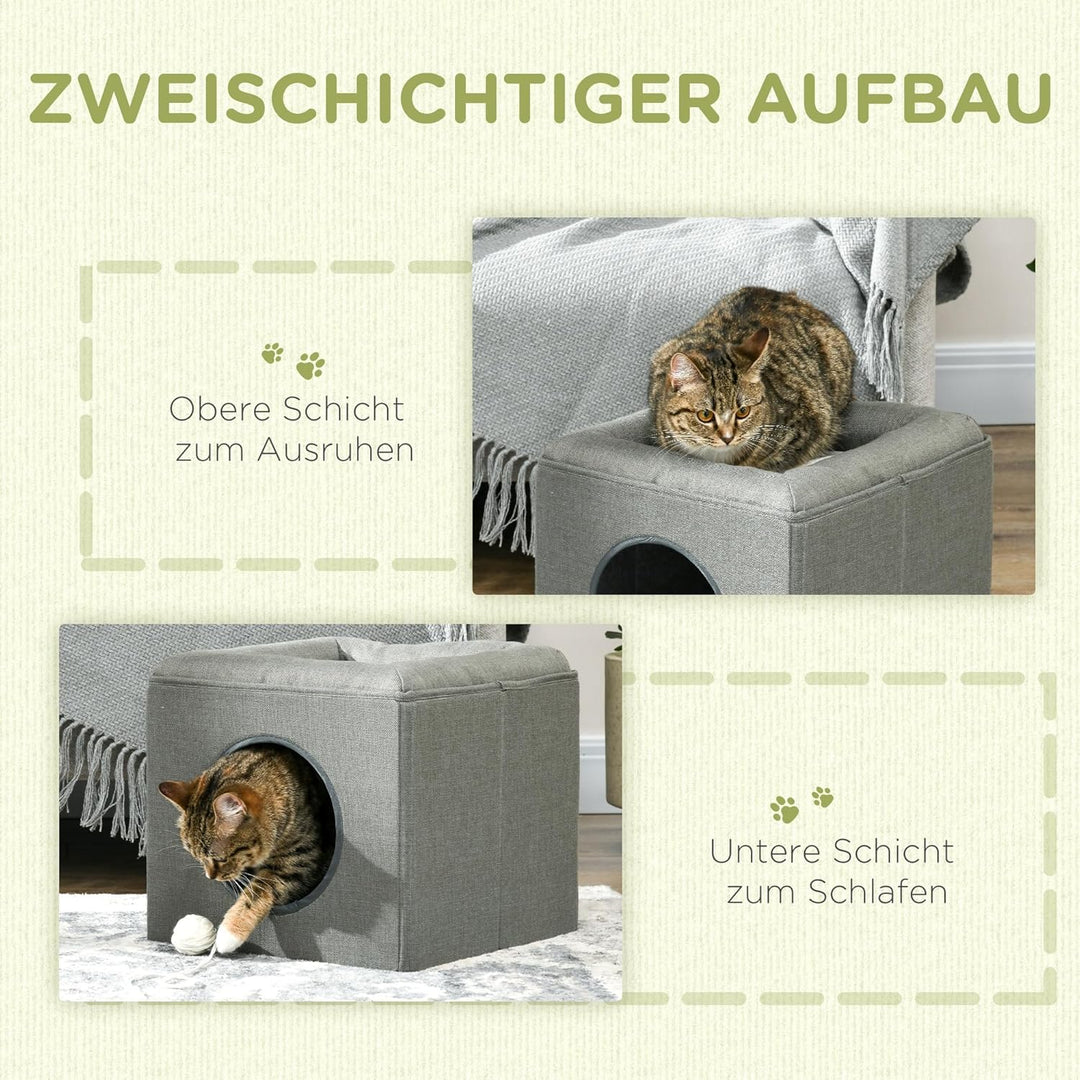 PawHut Katzenhöhle Katzenbett mit waschbarem Kissen, Beobachtungsplattform, Katzenhaus für Katzen bi