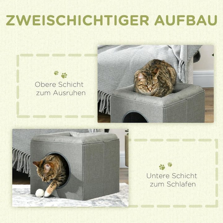 PawHut Katzenhöhle Katzenbett mit waschbarem Kissen, Beobachtungsplattform, Katzenhaus für Katzen bi