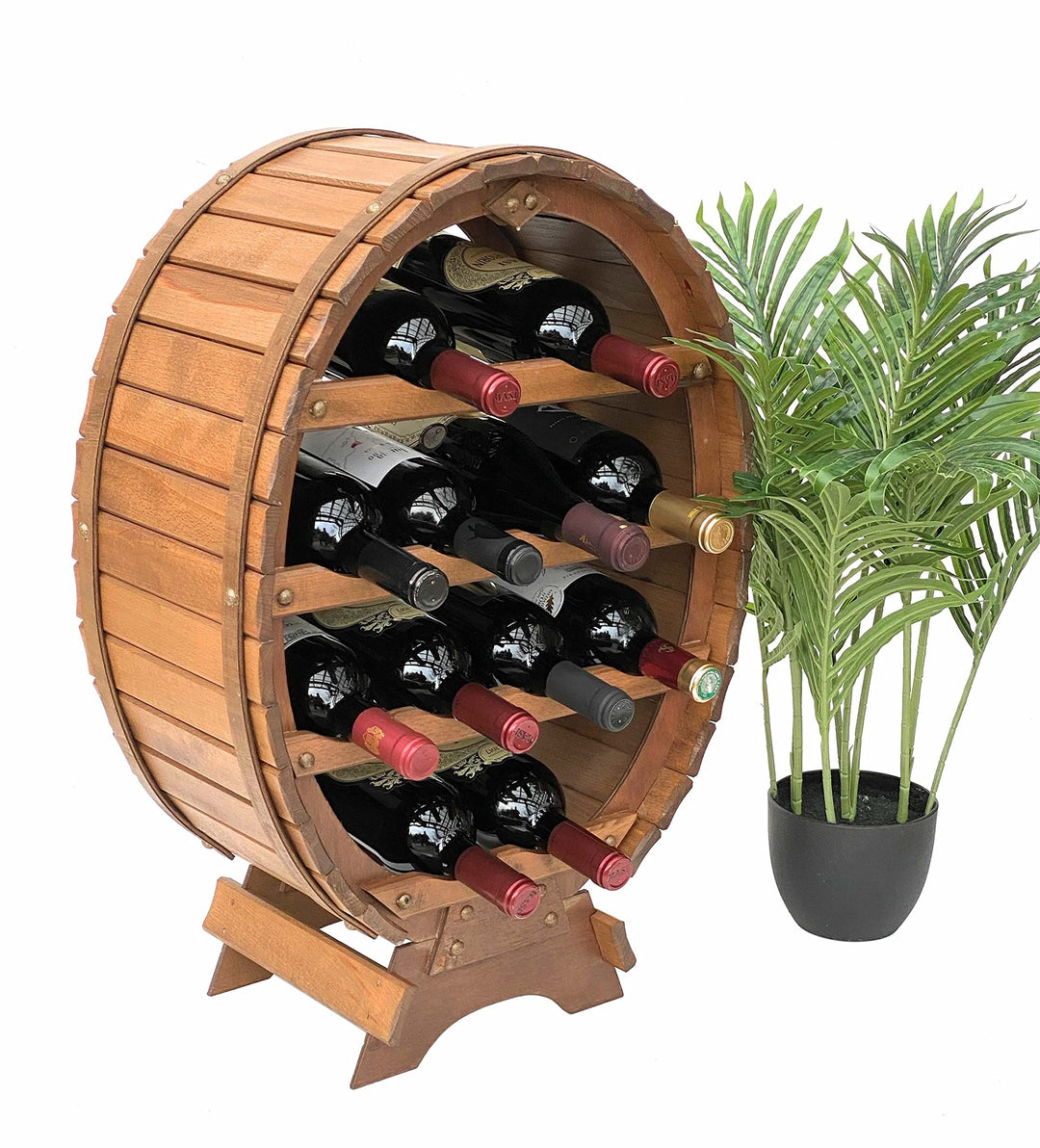 DanDiBo Weinregal Holz Weinfass für 12 Flaschen Braun gebeizt Bar Flaschenständer Fass Flaschenhalte