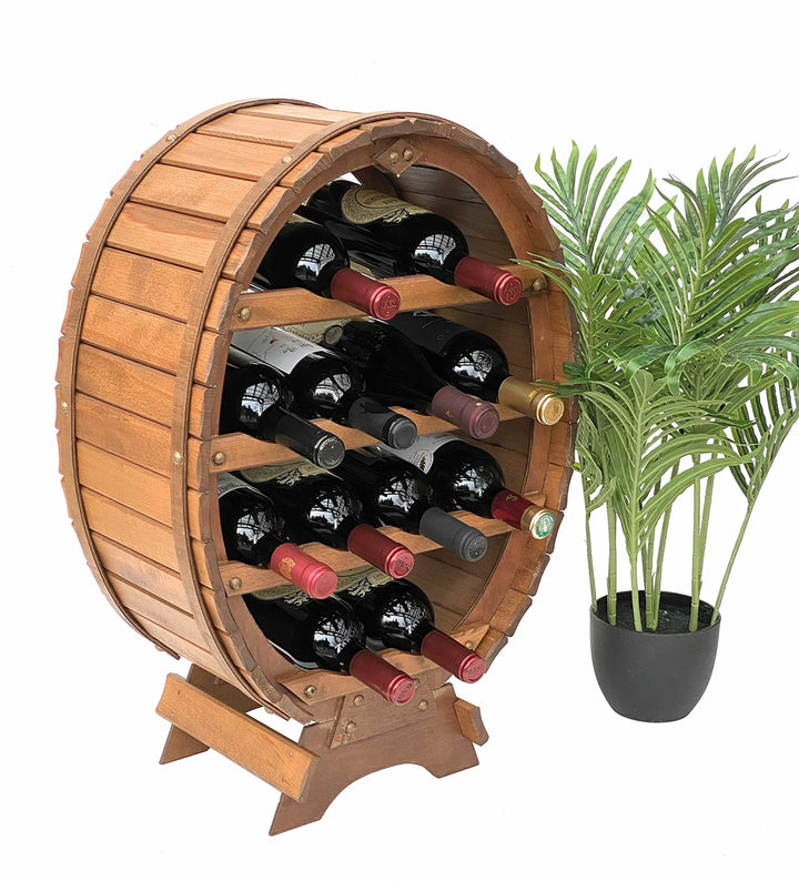 DanDiBo Weinregal Holz Weinfass für 12 Flaschen Braun gebeizt Bar Flaschenständer Fass Flaschenhalte