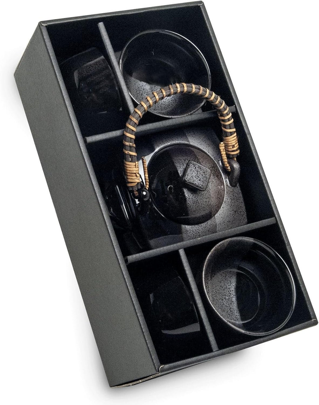Original Japanisches Teeservice Kuro schwarz Japan Porzellan Teeset in Geschenkbox Kanne 600 ml, KUR