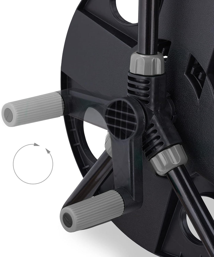 Relaxdays Schlauchtrommel, für 30 m 1/2" Schlauch, Stahl, Kunststoff, Schlauchhalter, HBT: 38 x 42 x