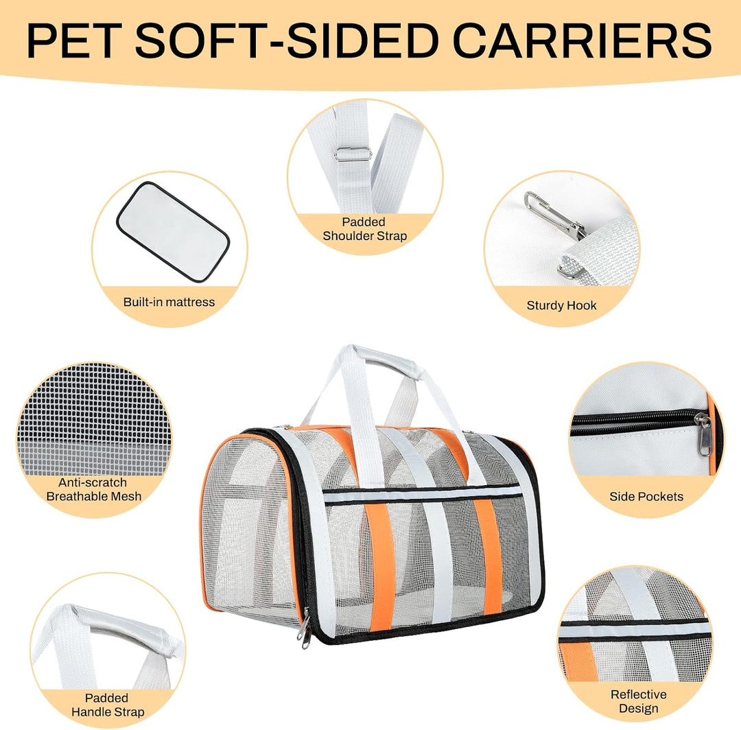 Flugtauglicher Haustierträger,atmungsaktives Mesh-Hund-Katzen-Reisetasche mit Reflektoren,tragbare H