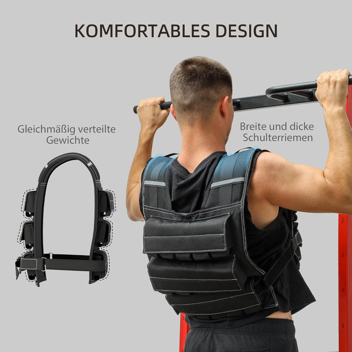 SPORTNOW Gewichtsweste 15/20KG verstellbare Trainingsweste mit herausnehmenbar Gewichten Reflektiere