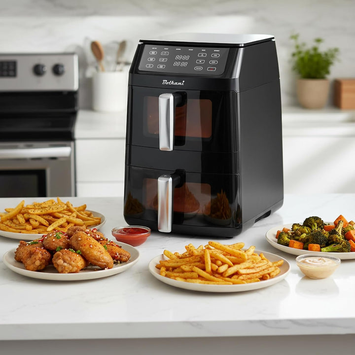 Heissluftfritteuse Doppelkammer XXL 11L | Double Stack Air Fryer 2 Kammern übereinander | 2500W Dual