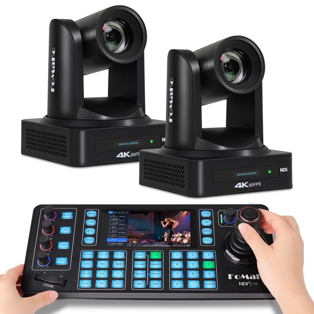 FoMaKo K800Nx2+KC608N NDI PTZ Controller, 4K 60FPS NDI HX3 PTZ Kamera, KI-Auto-Tracking, 20x Optisch