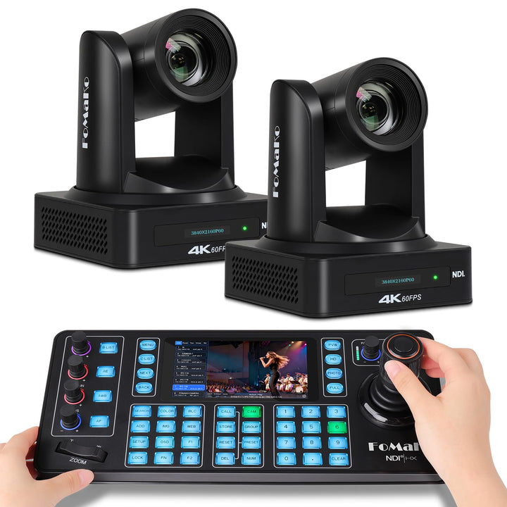 FoMaKo K800Nx2+KC608N NDI PTZ Controller, 4K 60FPS NDI HX3 PTZ Kamera, KI-Auto-Tracking, 20x Optisch