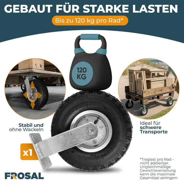 2 x Frosal Bockrolle + 2 x Lenkrolle Set Ø 260 x 85 mm | 3.00-4 Rad als 4-tlg. Set | Luftrad auf Sta