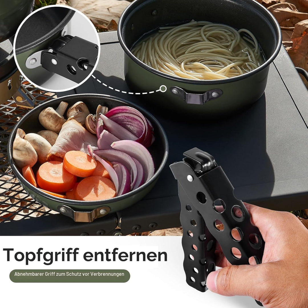 Odoland 5pcs Camping Geschirr Set, Antihaft-Leichtgewicht Topf Pfanne Kettle Set mit einem abnehmbar