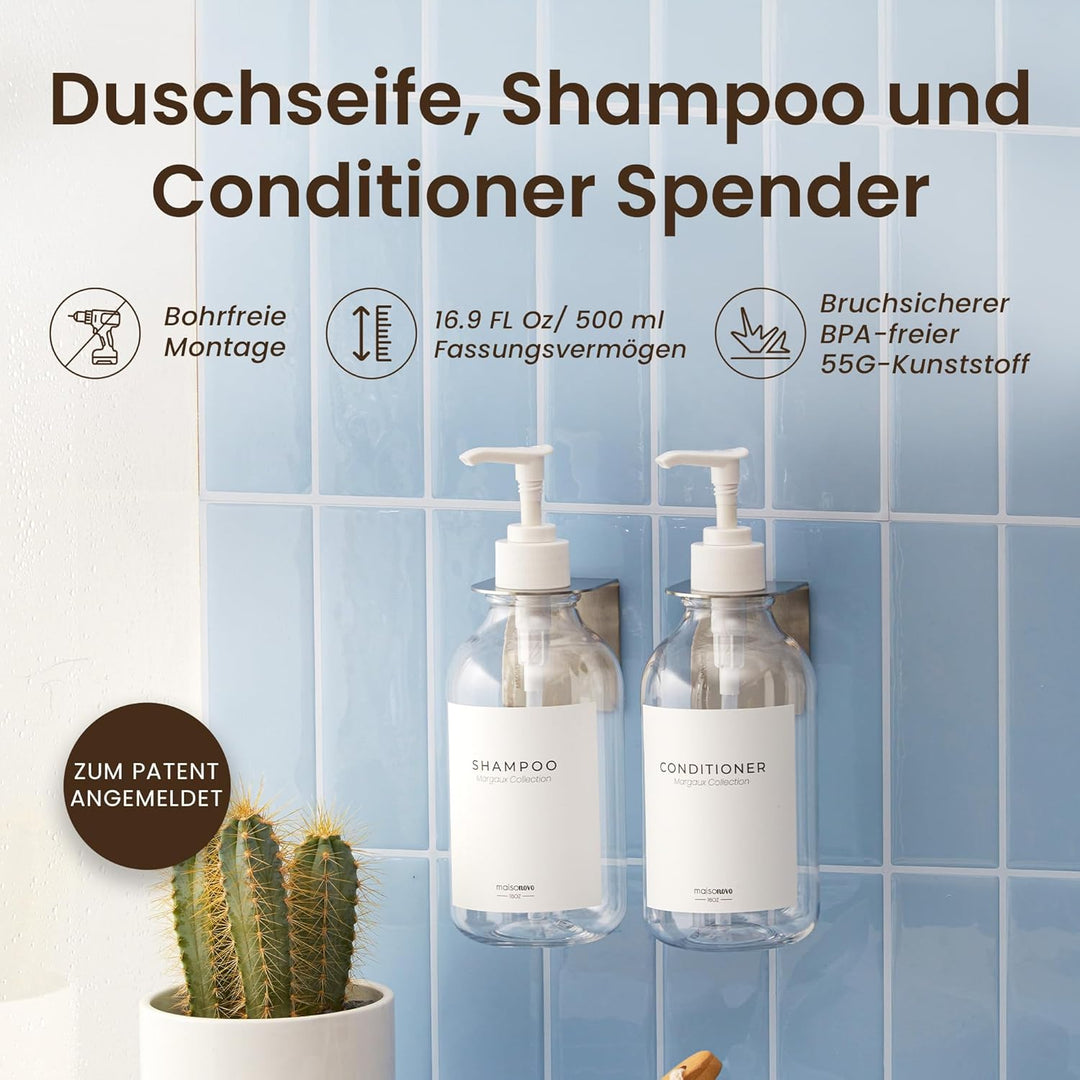 MaisoNovo Shampoo Flaschen zum befüllen - Duschseifen seifenspender wandbefestigung - seifenspender